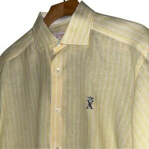 Vicomte A Men’s Size M Yellow White Striped Linen Long Sleeve Button Down Shirt